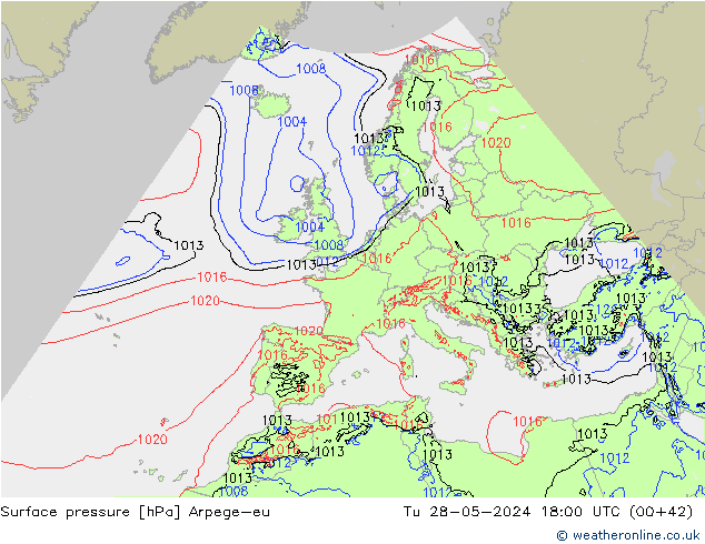 Surface pressure Arpege-eu Tu 28.05.2024 18 UTC