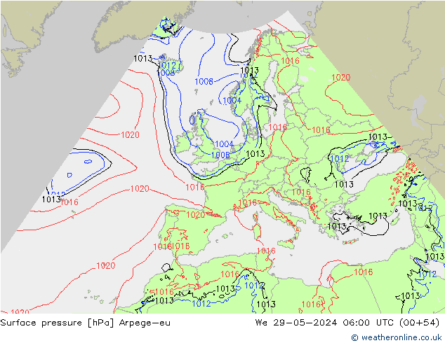 Presión superficial Arpege-eu mié 29.05.2024 06 UTC