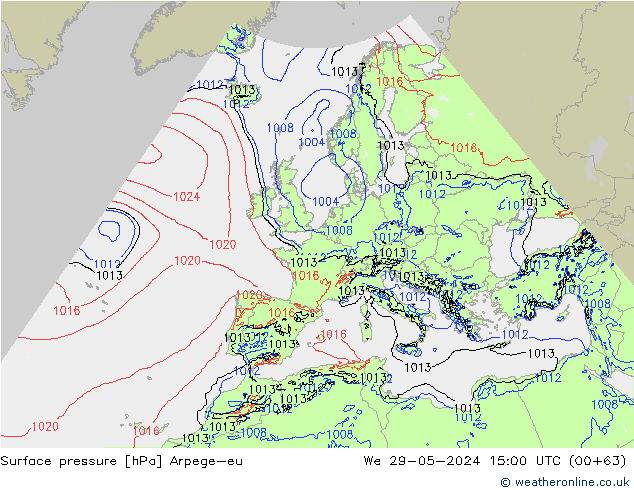 Pressione al suolo Arpege-eu mer 29.05.2024 15 UTC