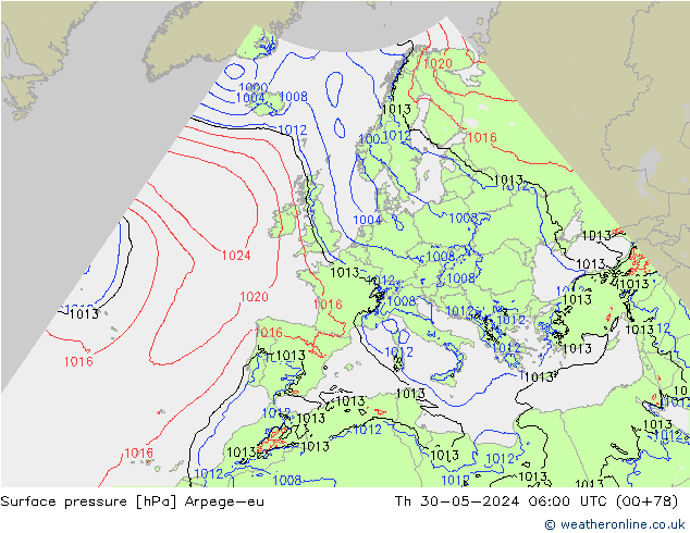 Surface pressure Arpege-eu Th 30.05.2024 06 UTC