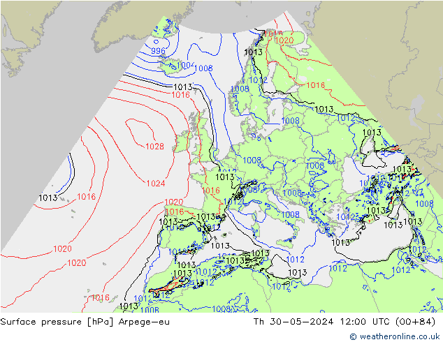 Surface pressure Arpege-eu Th 30.05.2024 12 UTC