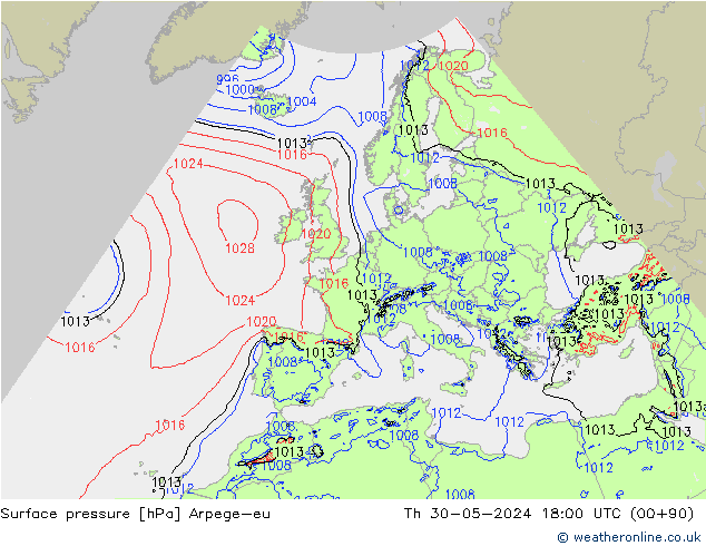 приземное давление Arpege-eu чт 30.05.2024 18 UTC