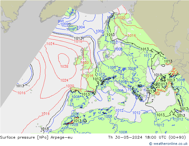 Surface pressure Arpege-eu Th 30.05.2024 18 UTC