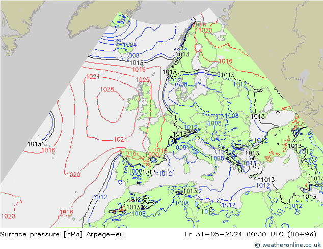 Pressione al suolo Arpege-eu ven 31.05.2024 00 UTC