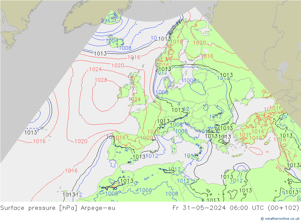 приземное давление Arpege-eu пт 31.05.2024 06 UTC