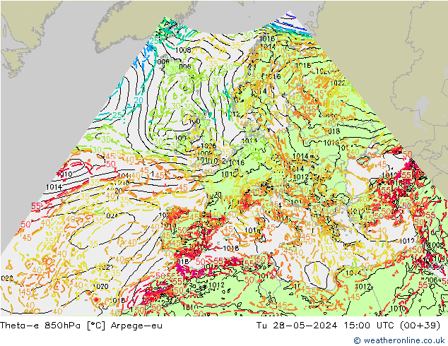 Theta-e 850hPa Arpege-eu Ter 28.05.2024 15 UTC