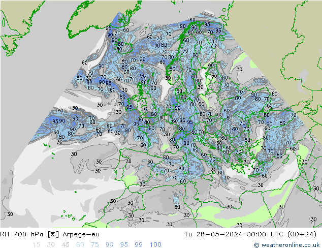 RH 700 hPa Arpege-eu mar 28.05.2024 00 UTC