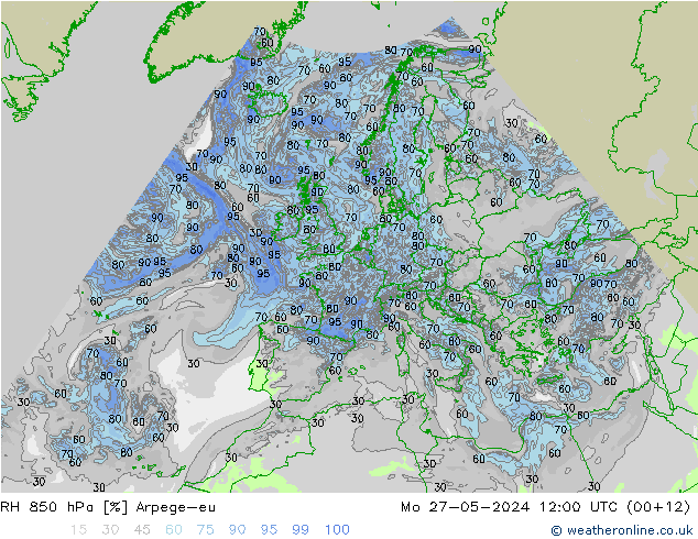 RH 850 hPa Arpege-eu Mo 27.05.2024 12 UTC