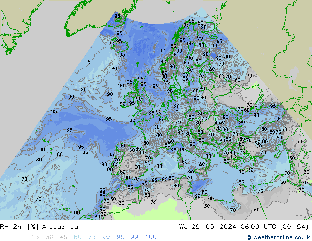 RH 2m Arpege-eu  29.05.2024 06 UTC