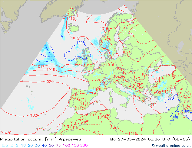 Precipitation accum. Arpege-eu Seg 27.05.2024 03 UTC