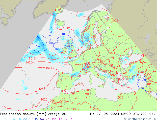 Precipitation accum. Arpege-eu 星期一 27.05.2024 06 UTC