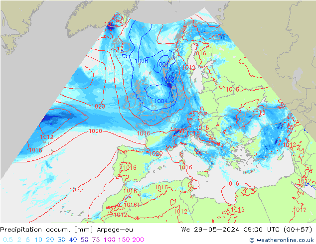Precipitation accum. Arpege-eu  29.05.2024 09 UTC
