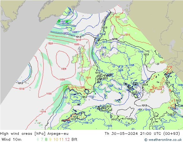 Windvelden Arpege-eu do 30.05.2024 21 UTC