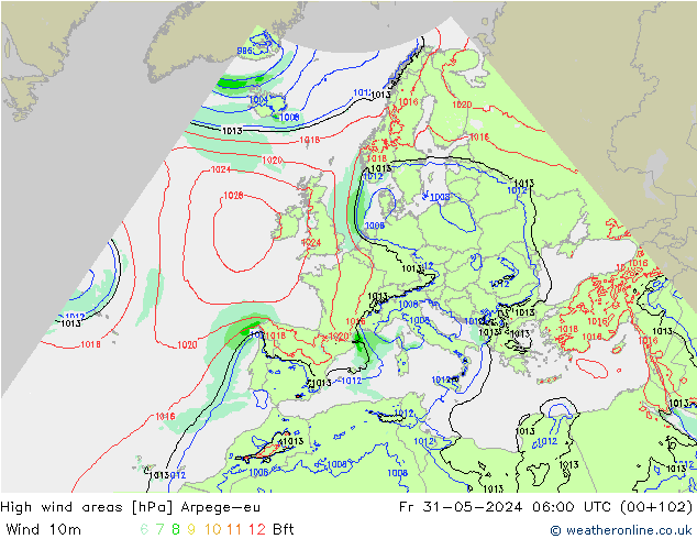 High wind areas Arpege-eu Fr 31.05.2024 06 UTC