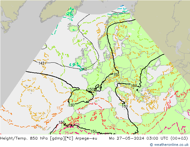 Height/Temp. 850 hPa Arpege-eu Mo 27.05.2024 03 UTC