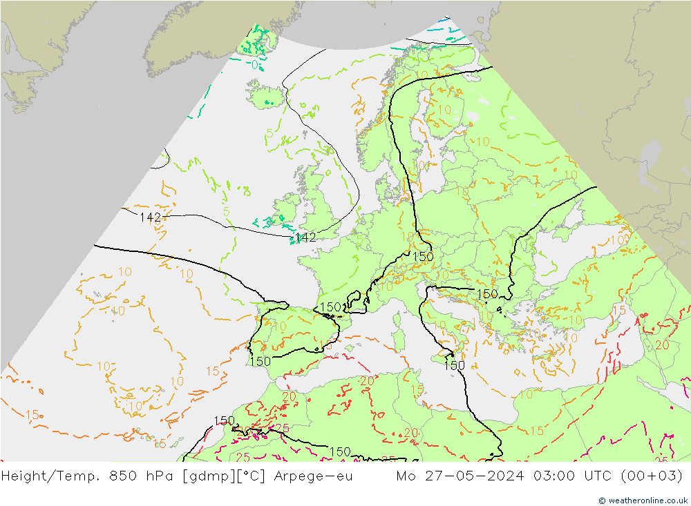 Height/Temp. 850 hPa Arpege-eu lun 27.05.2024 03 UTC