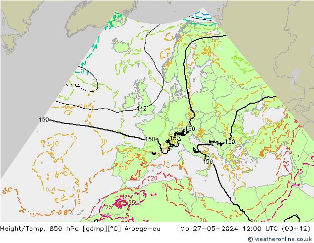 Height/Temp. 850 hPa Arpege-eu Mo 27.05.2024 12 UTC