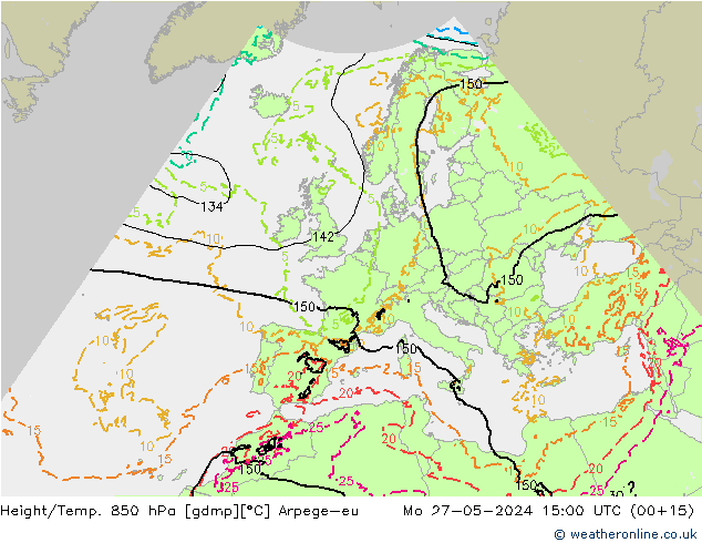 Height/Temp. 850 гПа Arpege-eu пн 27.05.2024 15 UTC