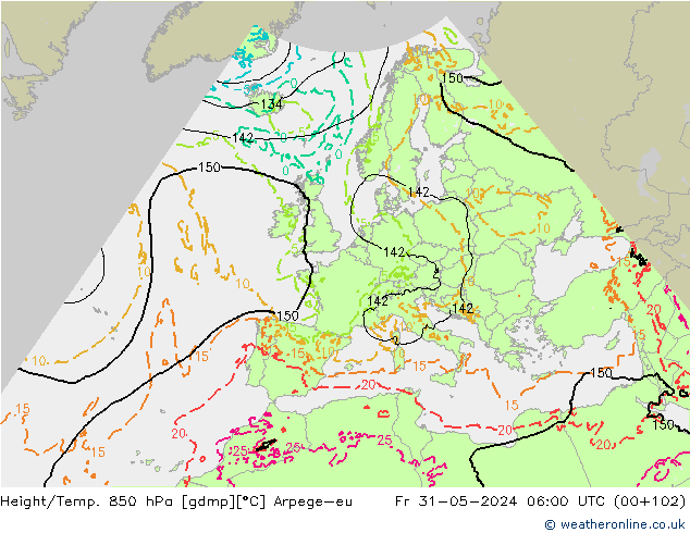 Geop./Temp. 850 hPa Arpege-eu vie 31.05.2024 06 UTC