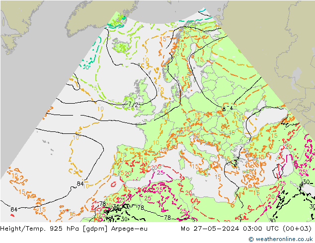 Height/Temp. 925 hPa Arpege-eu Mo 27.05.2024 03 UTC