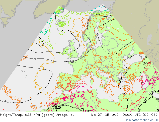 Hoogte/Temp. 925 hPa Arpege-eu ma 27.05.2024 06 UTC