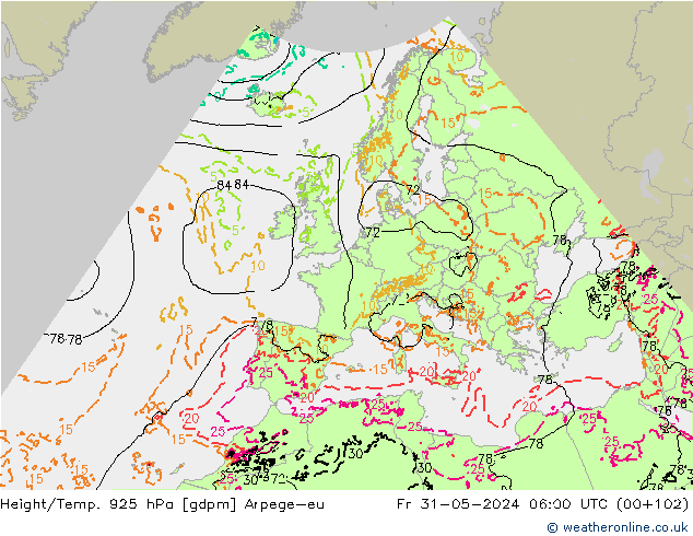 Height/Temp. 925 hPa Arpege-eu Pá 31.05.2024 06 UTC