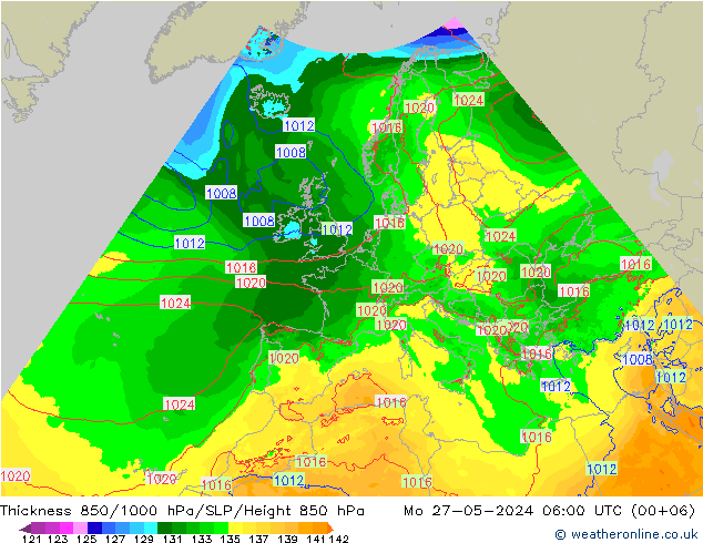 Thck 850-1000 hPa Arpege-eu lun 27.05.2024 06 UTC