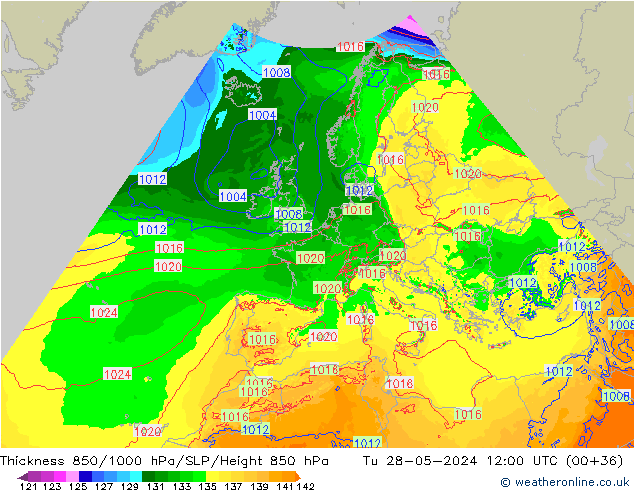 Thck 850-1000 hPa Arpege-eu Út 28.05.2024 12 UTC