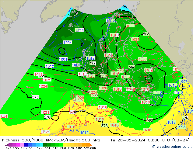 Thck 500-1000hPa Arpege-eu mar 28.05.2024 00 UTC