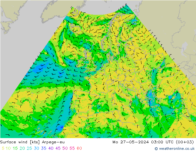 ветер 10 m Arpege-eu пн 27.05.2024 03 UTC