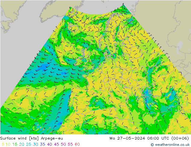 Surface wind Arpege-eu Mo 27.05.2024 06 UTC