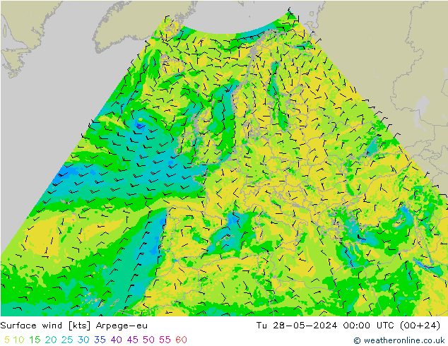 Surface wind Arpege-eu Tu 28.05.2024 00 UTC