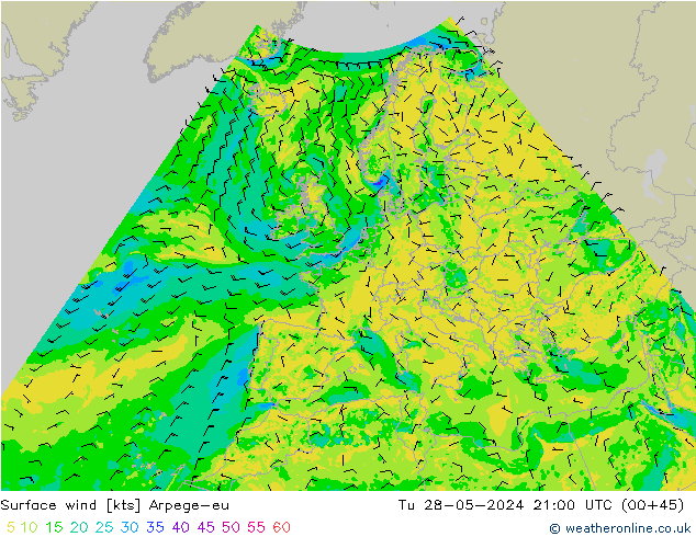 Viento 10 m Arpege-eu mar 28.05.2024 21 UTC