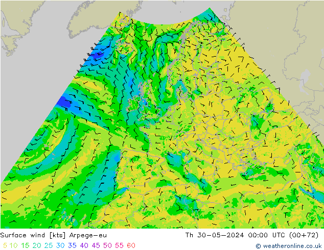 Surface wind Arpege-eu Th 30.05.2024 00 UTC
