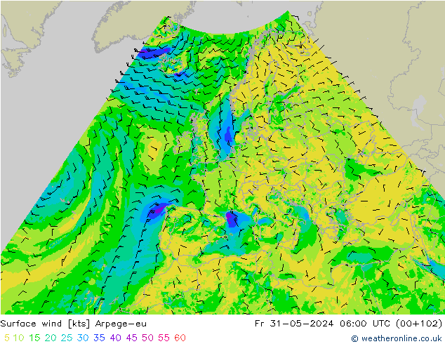 Surface wind Arpege-eu Fr 31.05.2024 06 UTC