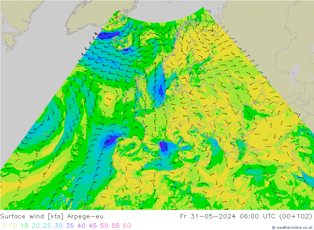 Surface wind Arpege-eu Pá 31.05.2024 06 UTC