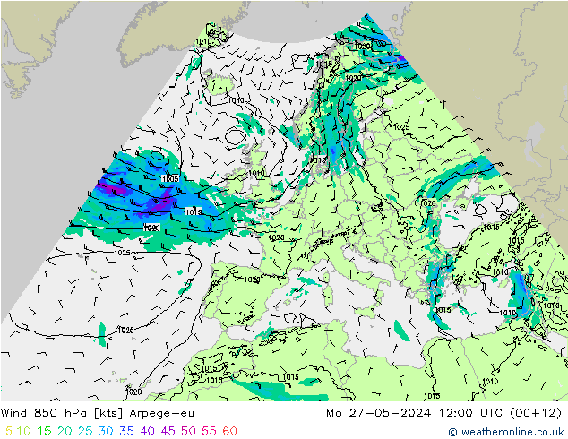 Wind 850 hPa Arpege-eu Mo 27.05.2024 12 UTC