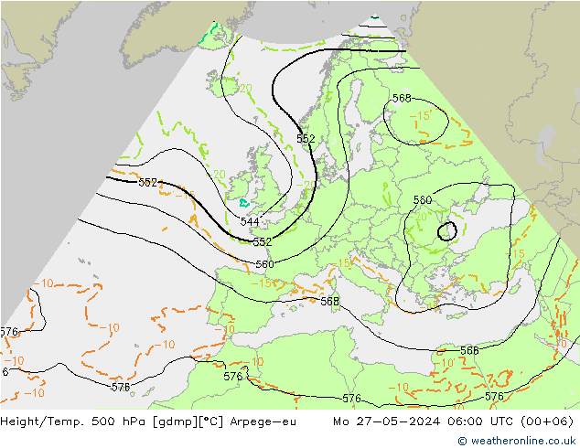 Height/Temp. 500 hPa Arpege-eu 星期一 27.05.2024 06 UTC