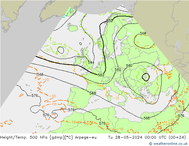 Yükseklik/Sıc. 500 hPa Arpege-eu Sa 28.05.2024 00 UTC