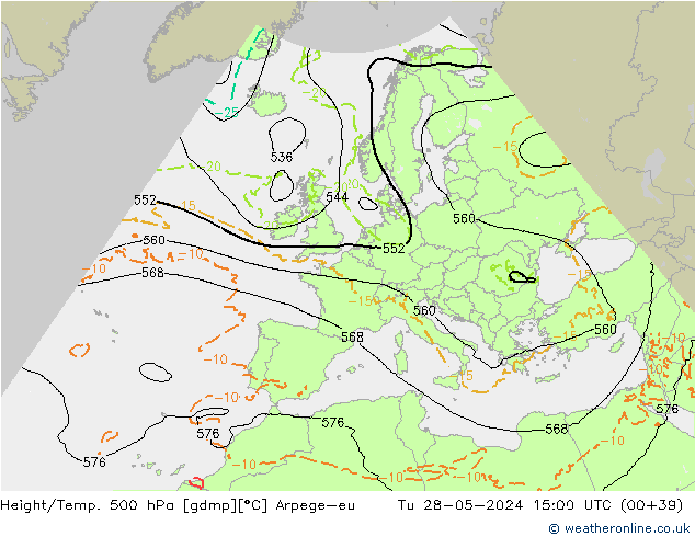 Height/Temp. 500 hPa Arpege-eu Ter 28.05.2024 15 UTC