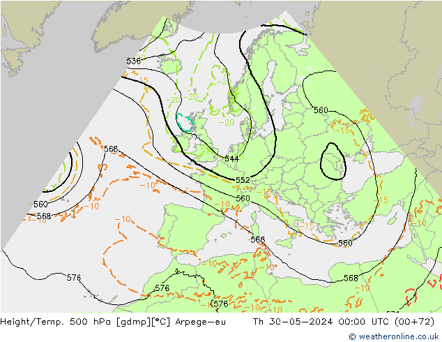 Yükseklik/Sıc. 500 hPa Arpege-eu Per 30.05.2024 00 UTC