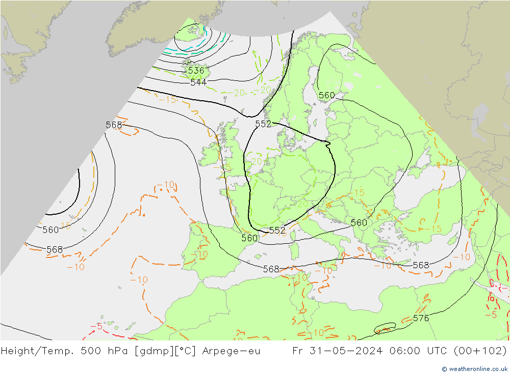 Height/Temp. 500 hPa Arpege-eu  31.05.2024 06 UTC