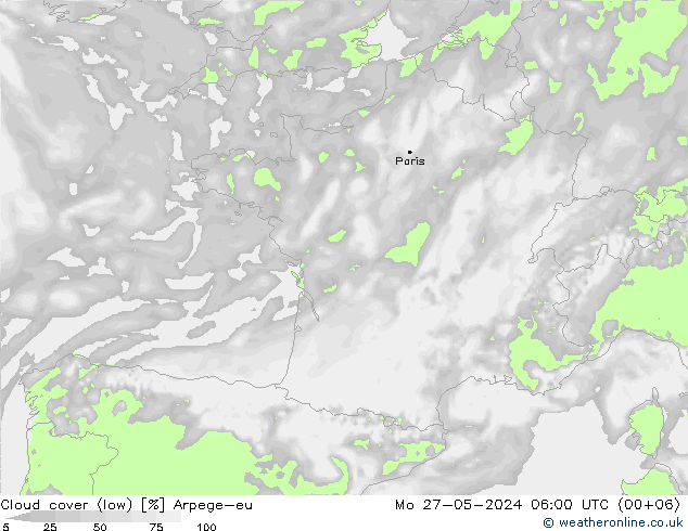 nízká oblaka Arpege-eu Po 27.05.2024 06 UTC