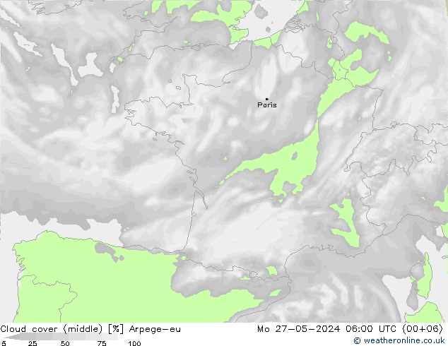 Wolken (mittel) Arpege-eu Mo 27.05.2024 06 UTC