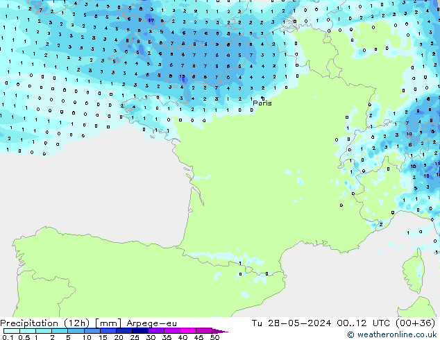 Yağış (12h) Arpege-eu Sa 28.05.2024 12 UTC