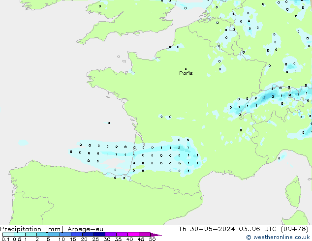 precipitação Arpege-eu Qui 30.05.2024 06 UTC