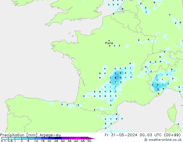 Niederschlag Arpege-eu Fr 31.05.2024 03 UTC