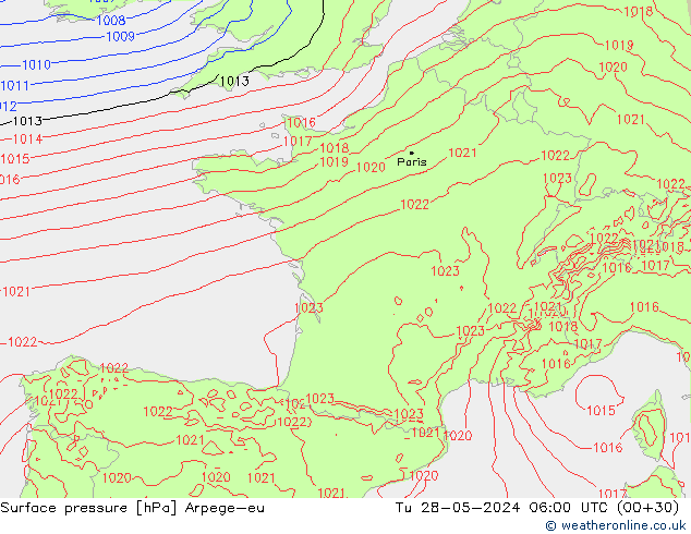 Surface pressure Arpege-eu Tu 28.05.2024 06 UTC