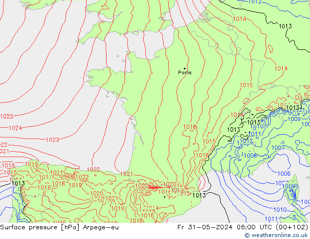 Surface pressure Arpege-eu Fr 31.05.2024 06 UTC