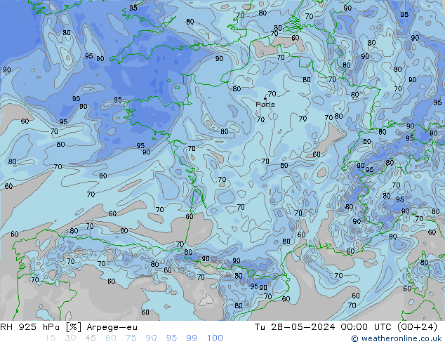 RH 925 hPa Arpege-eu Di 28.05.2024 00 UTC